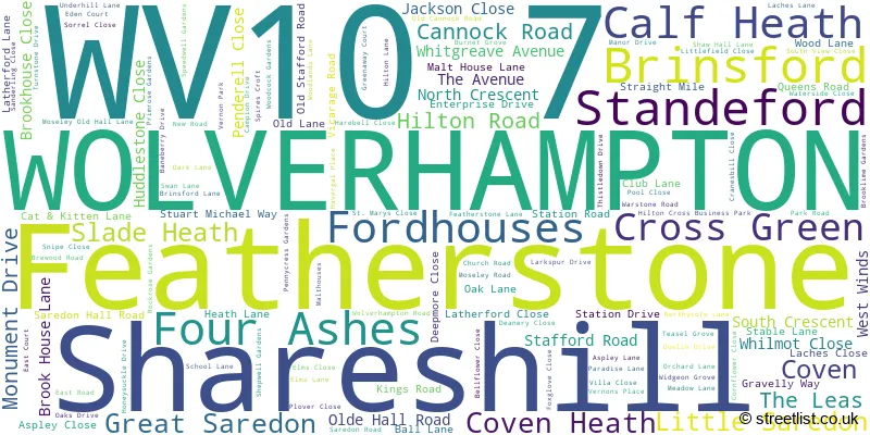 A word cloud for the WV10 7 postcode
